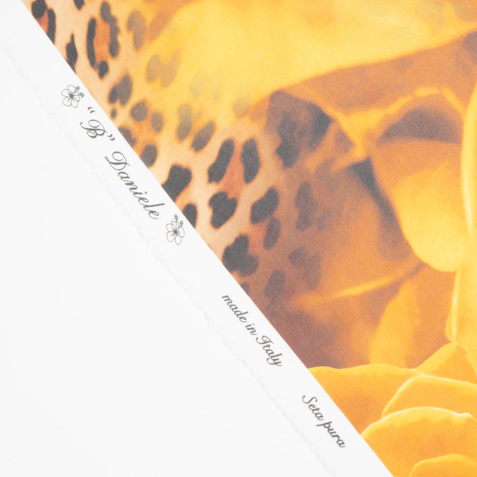 Burnt Yellow Floral & Animal Printed Pure Silk Georgette