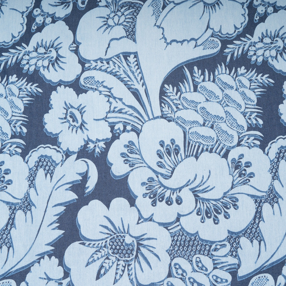 Floral Printed Cotton Chambray Denim