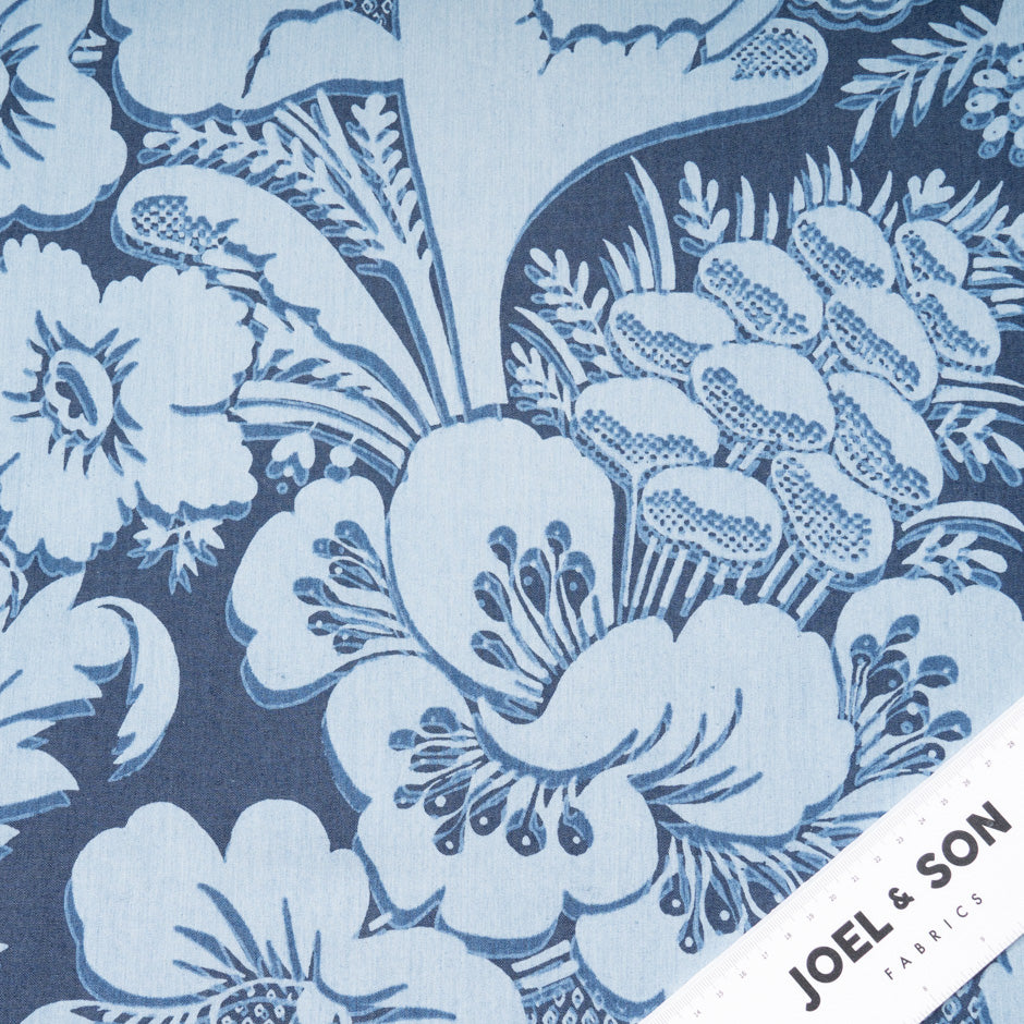 Floral Printed Cotton Chambray Denim