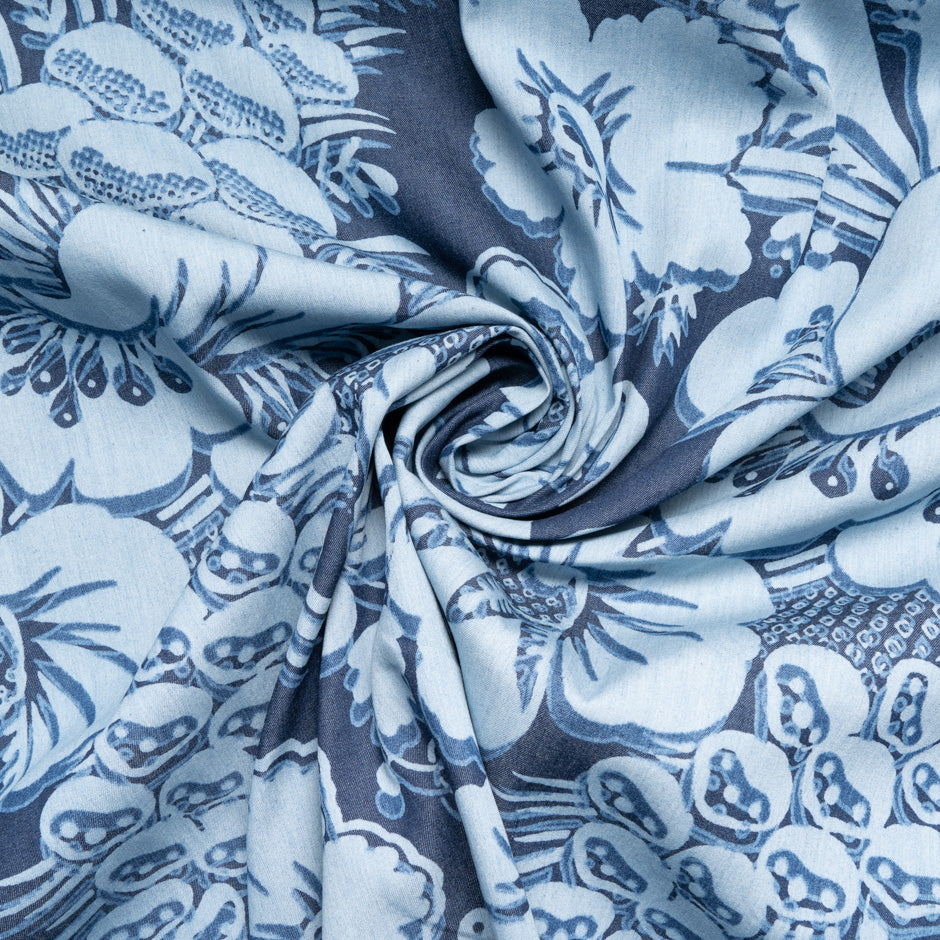 Floral Printed Cotton Chambray Denim