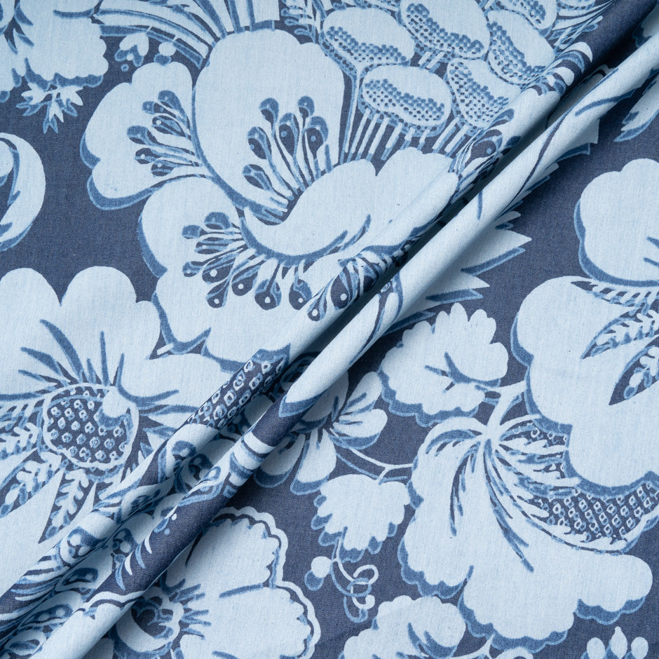 Floral Printed Cotton Chambray Denim
