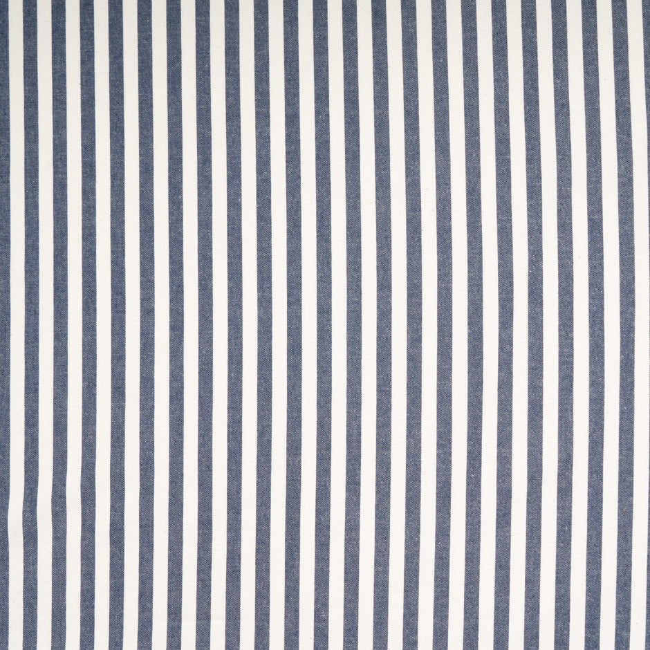 Ivory & Blue Striped Stretch Cotton Denim