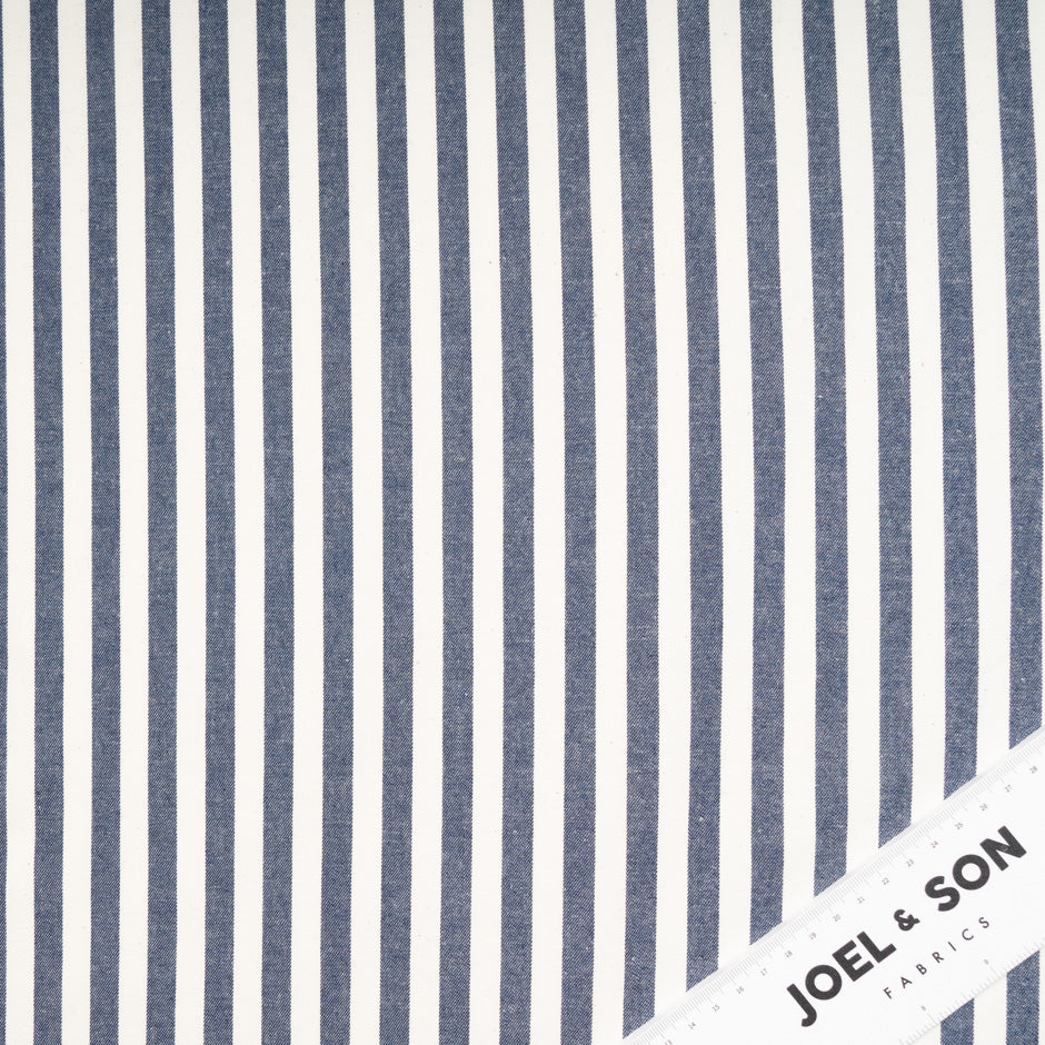 Ivory & Blue Striped Stretch Cotton Denim