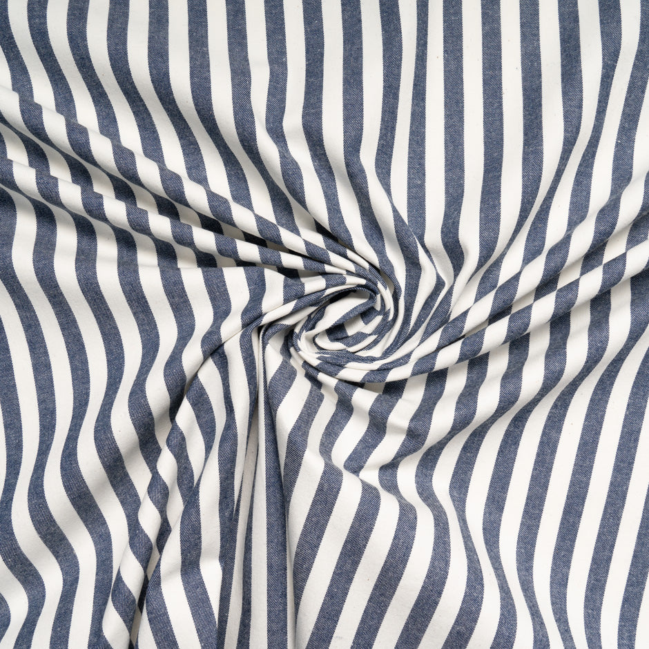 Ivory & Blue Striped Stretch Cotton Denim