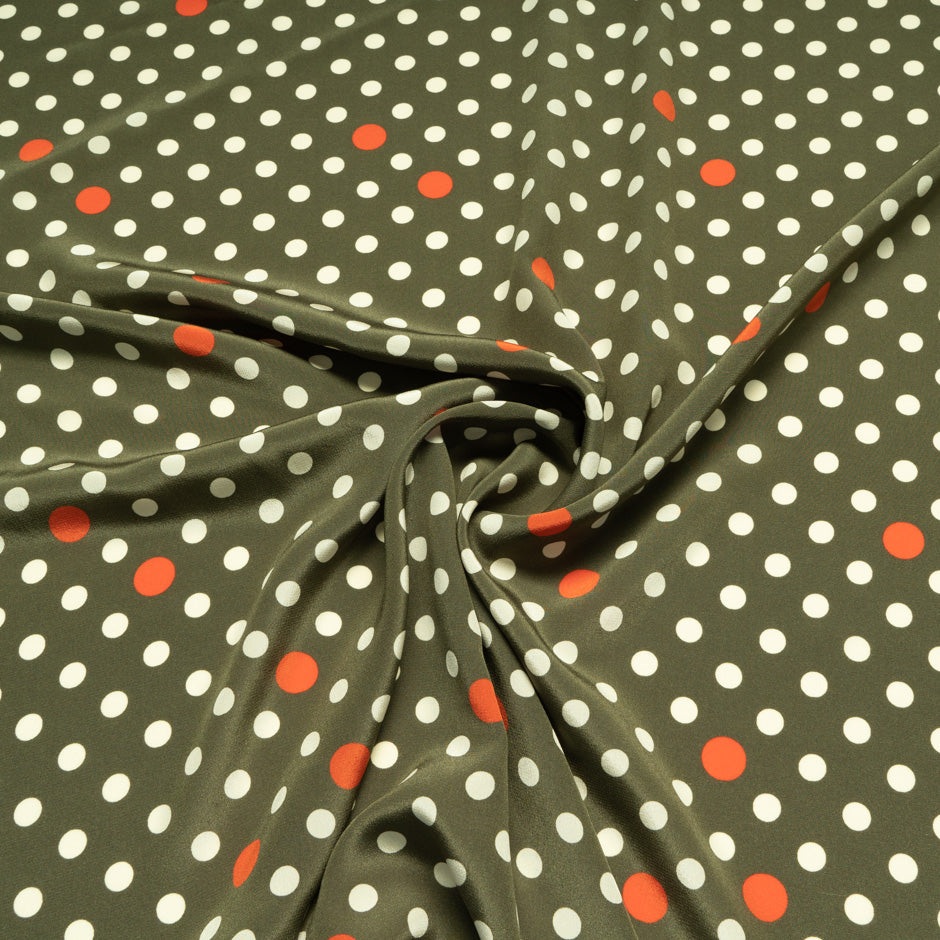 Cream & Red Spotted Olive Silk Crêpe de Chine
