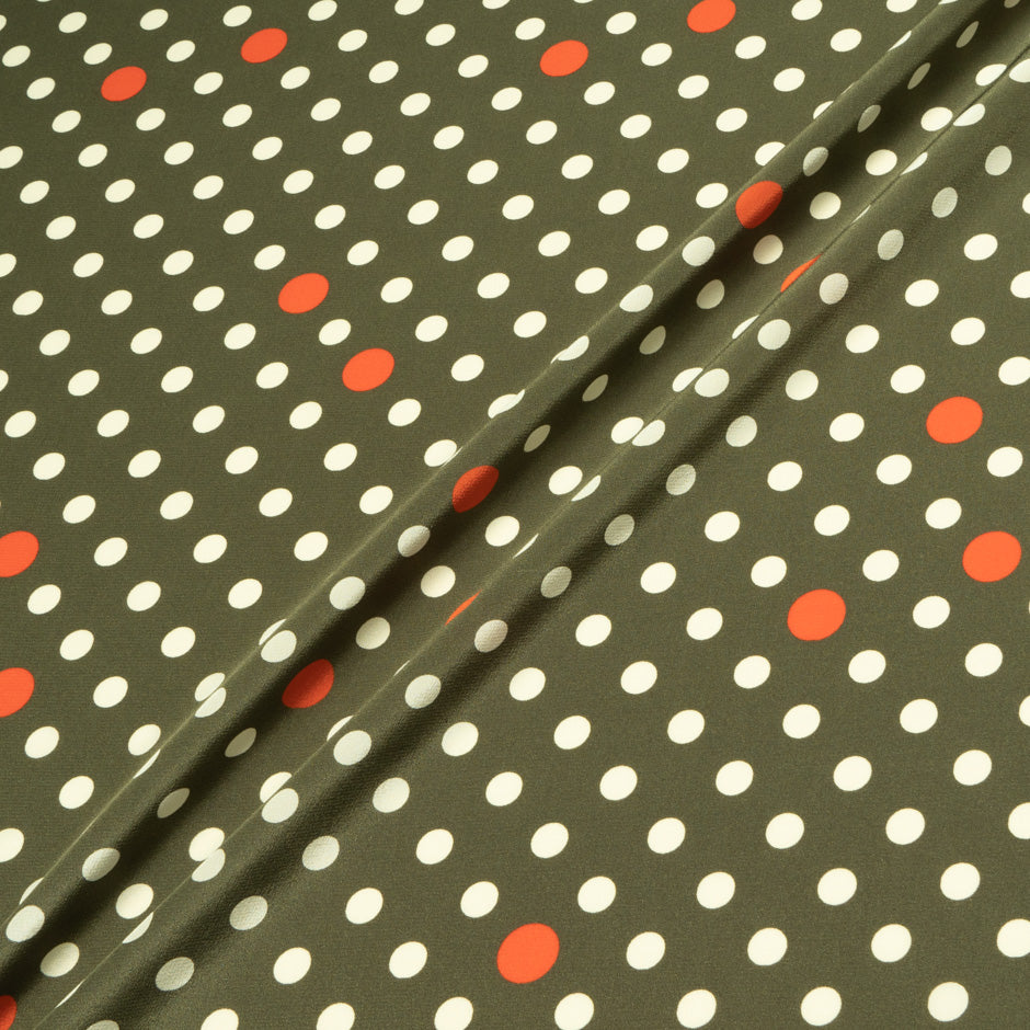 Cream & Red Spotted Olive Silk Crêpe de Chine