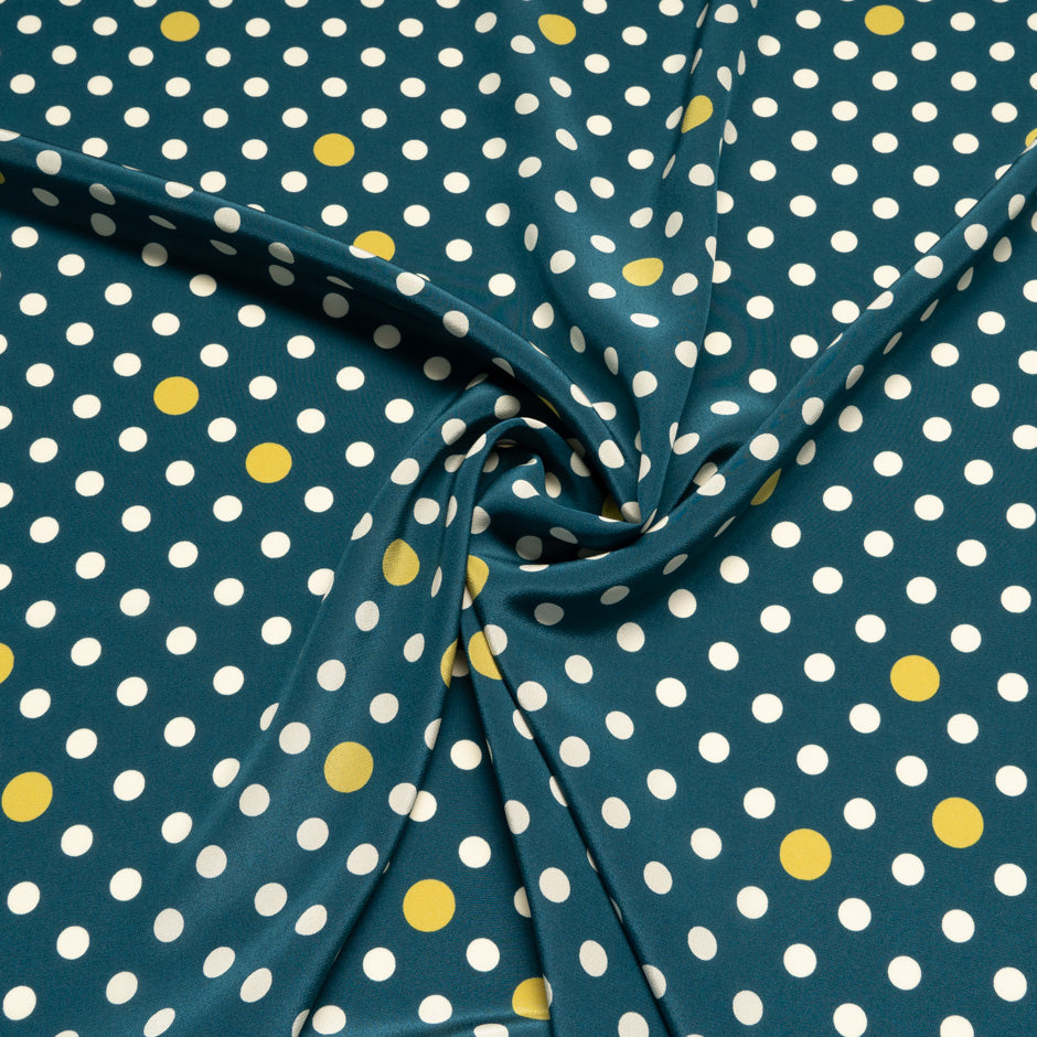 Cream Spotted Teal Silk Crêpe de Chine