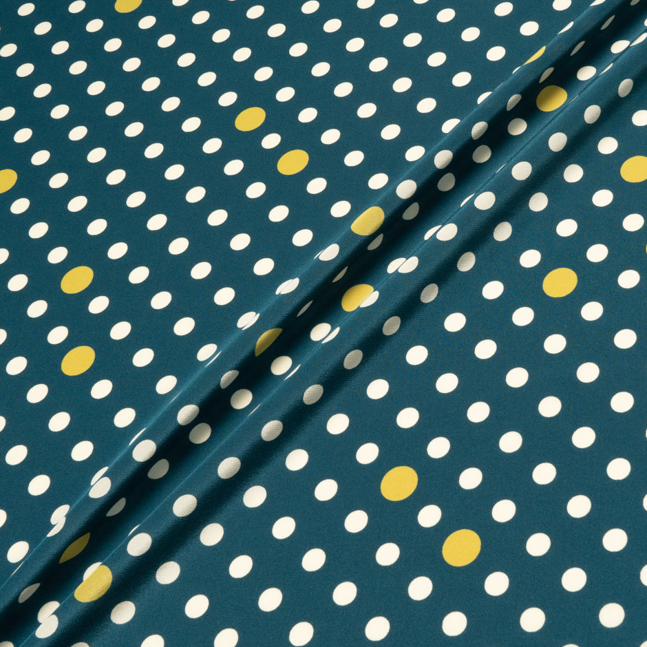 Cream Spotted Teal Silk Crêpe de Chine