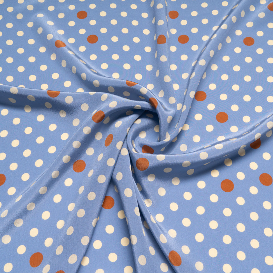 Yellow Spotted Dusty Blue Silk Crêpe de Chine