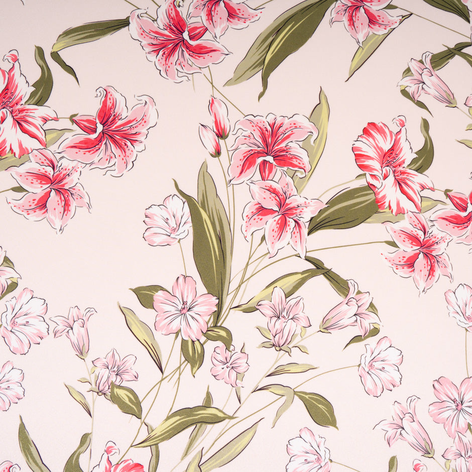 Oriental Lily Printed Pale Pink Pure Silk Crêpe