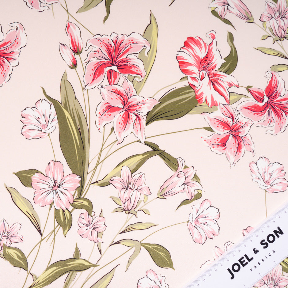 Oriental Lily Printed Pale Pink Pure Silk Crêpe