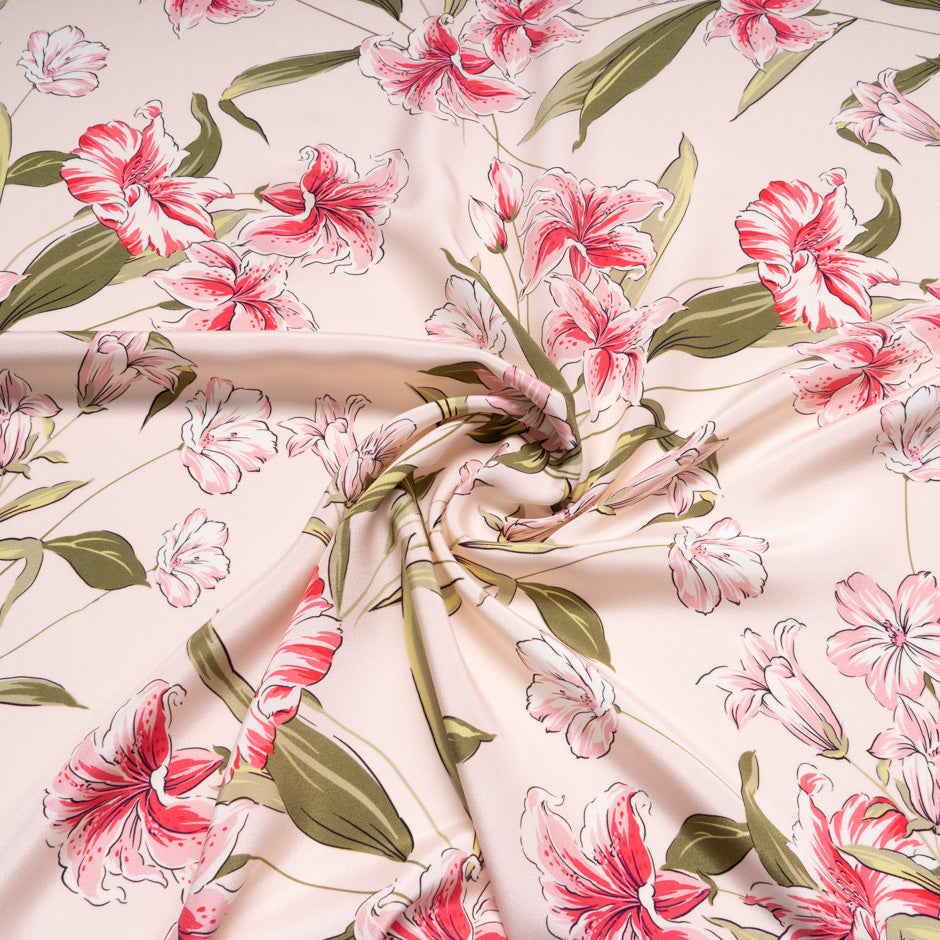 Oriental Lily Printed Pale Pink Pure Silk Crêpe