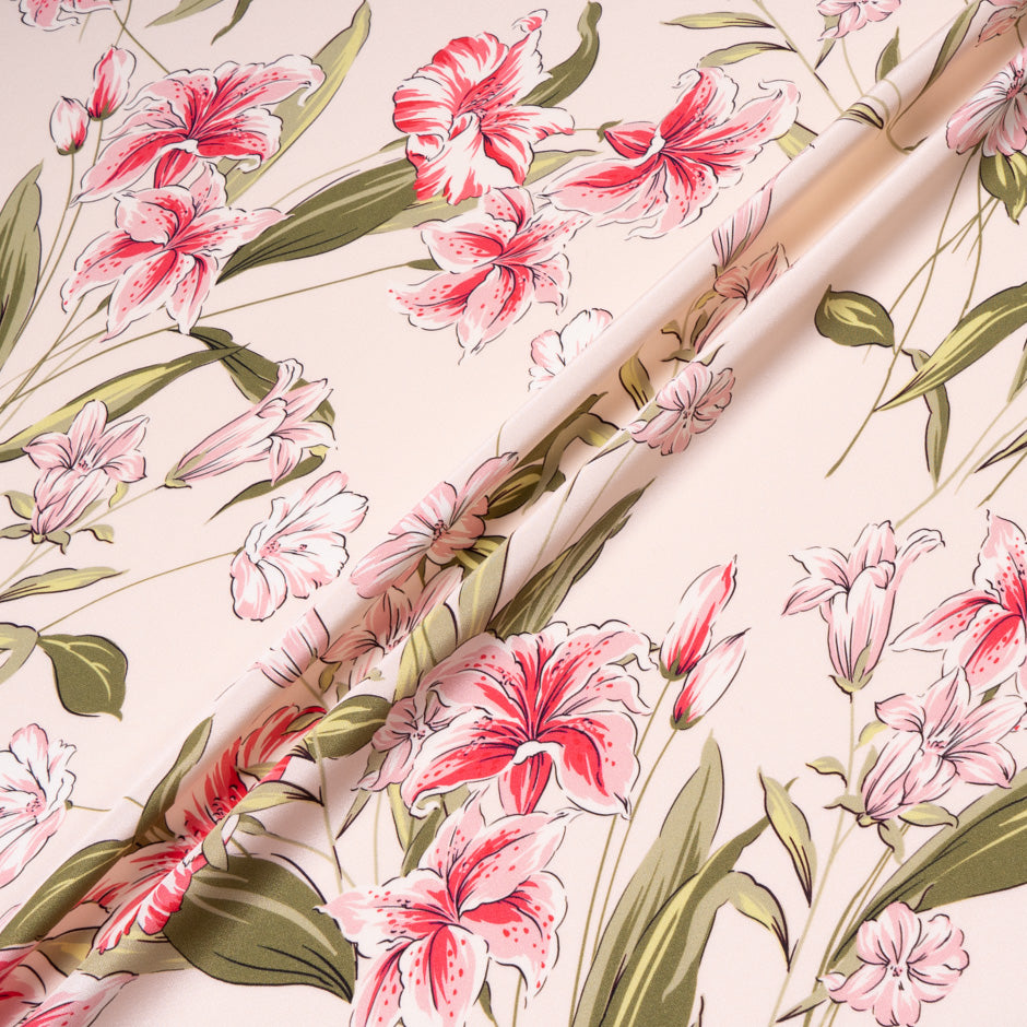 Oriental Lily Printed Pale Pink Pure Silk Crêpe