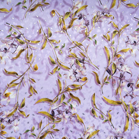 Floral Printed Lavender Pure Silk Metallic Jacquard