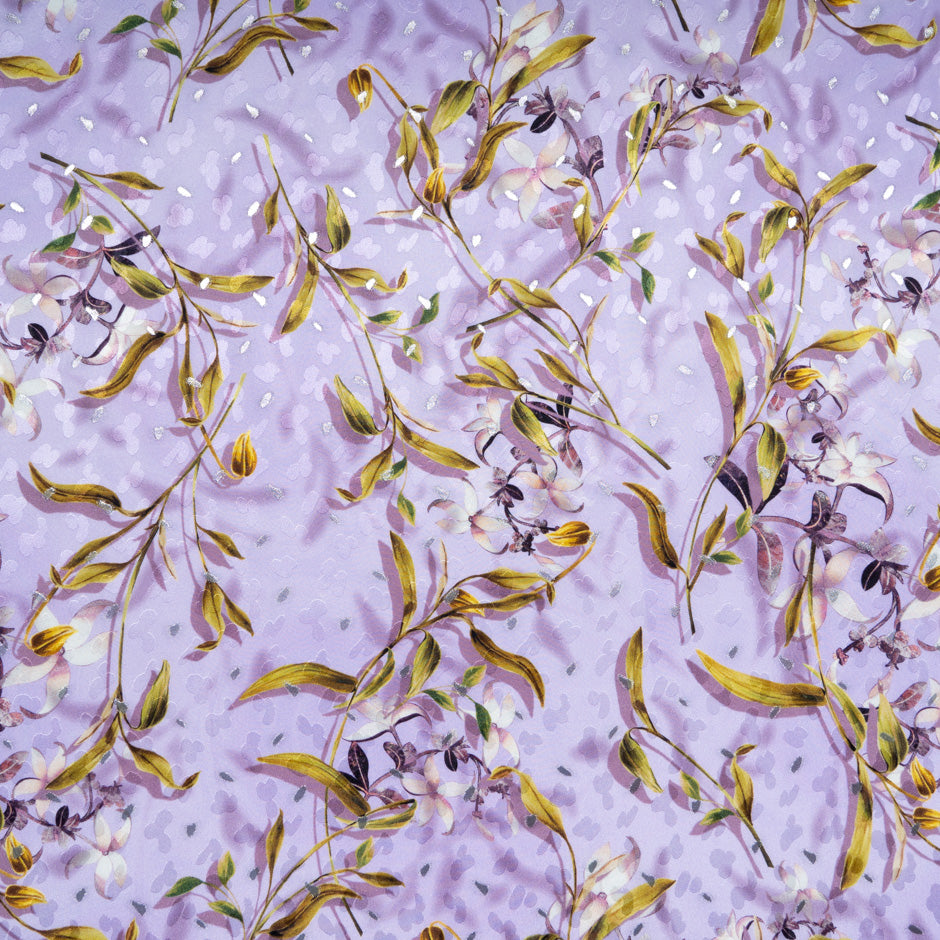 Floral Printed Lavender Pure Silk Metallic Jacquard