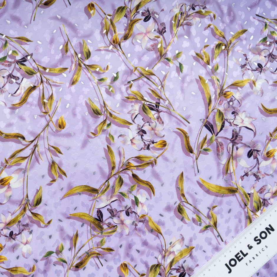 Floral Printed Lavender Pure Silk Metallic Jacquard