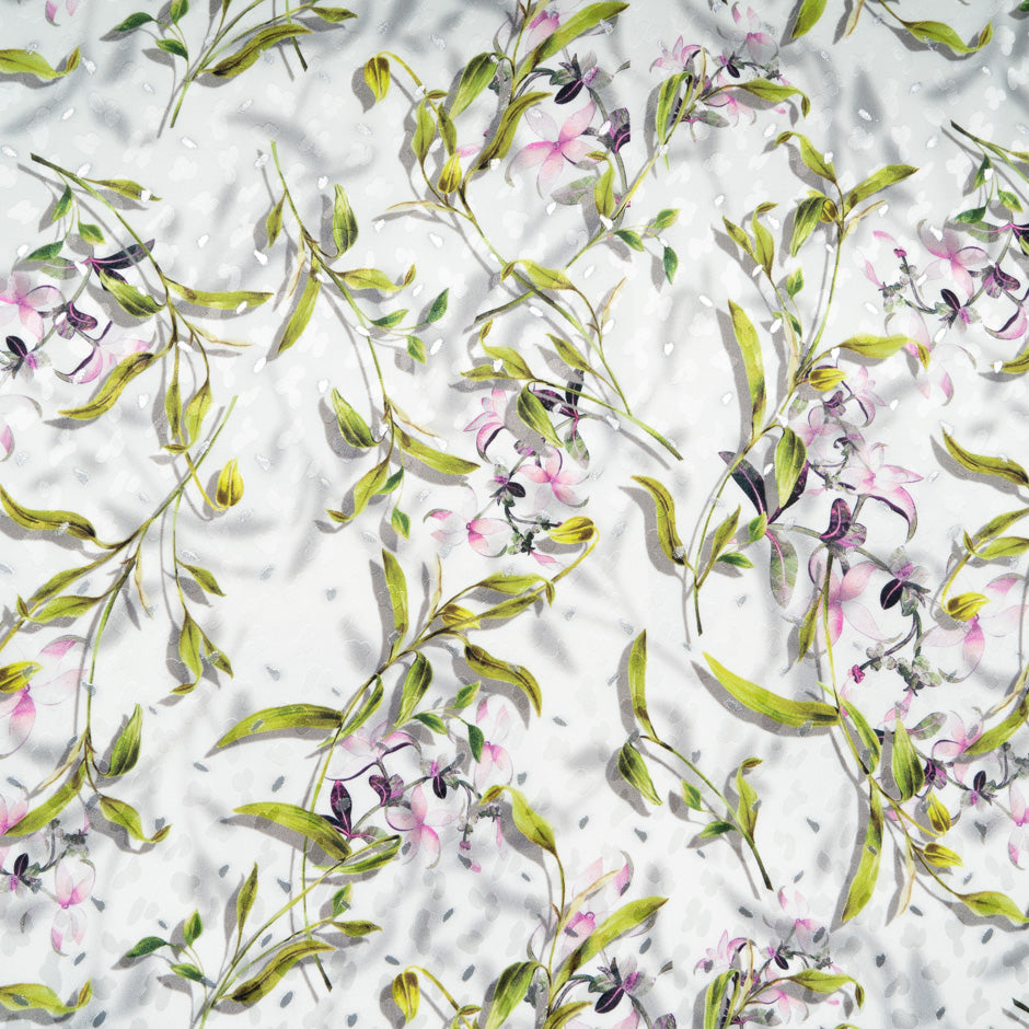 Floral Printed Pure Silk Metallic Jacquard
