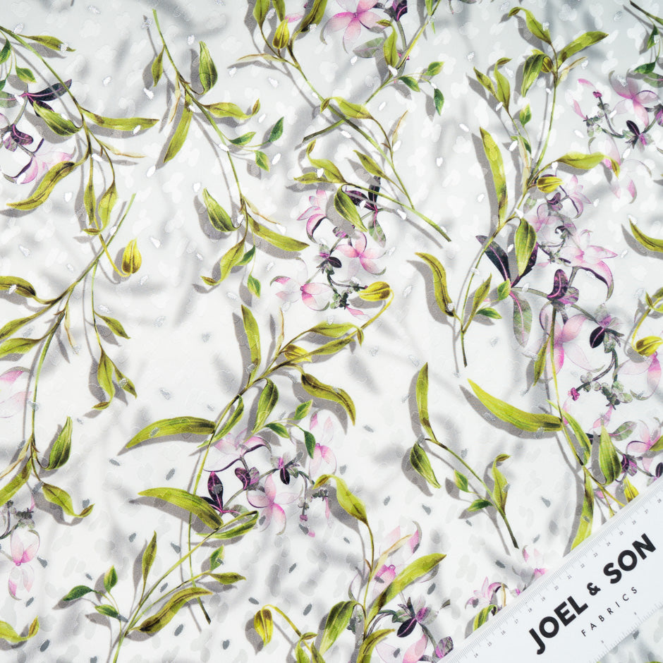 Floral Printed Pure Silk Metallic Jacquard