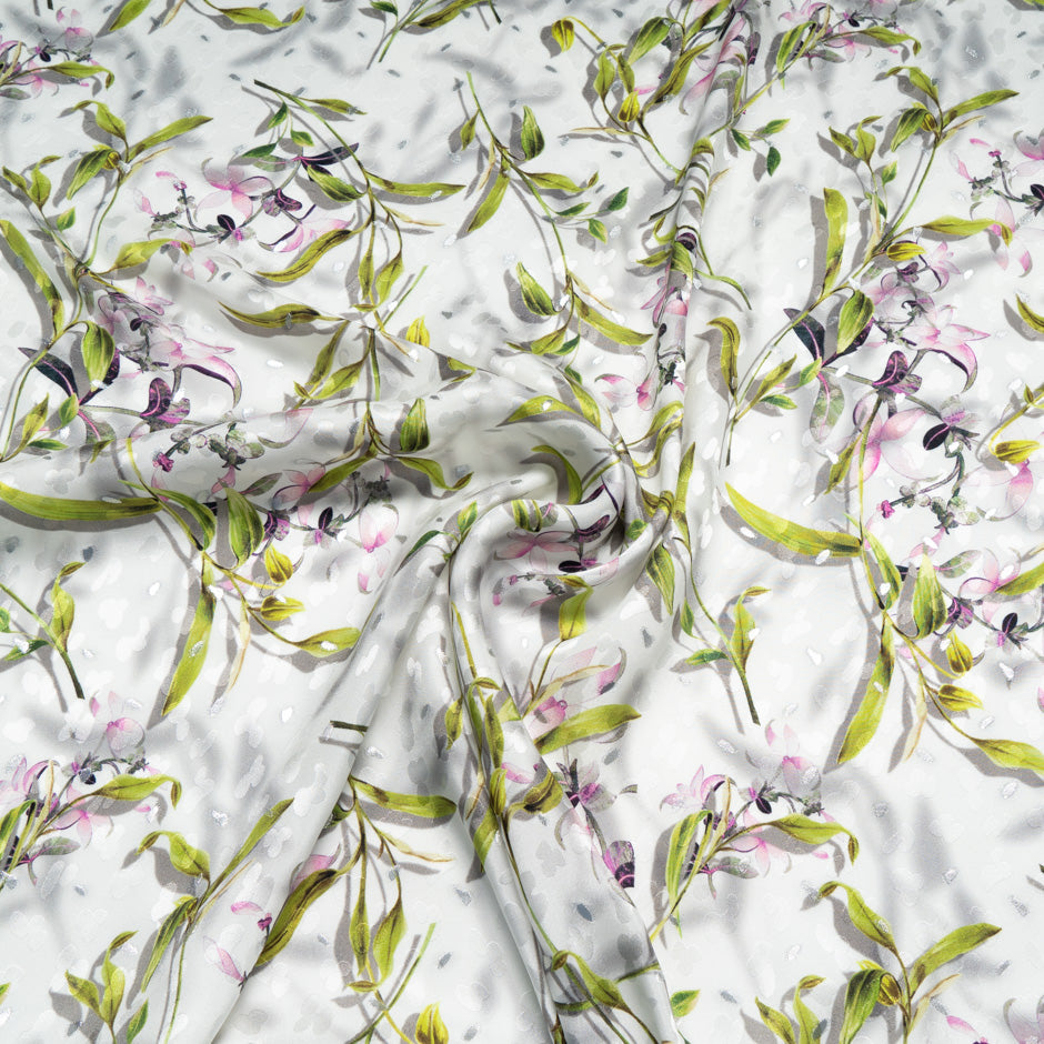 Floral Printed Pure Silk Metallic Jacquard