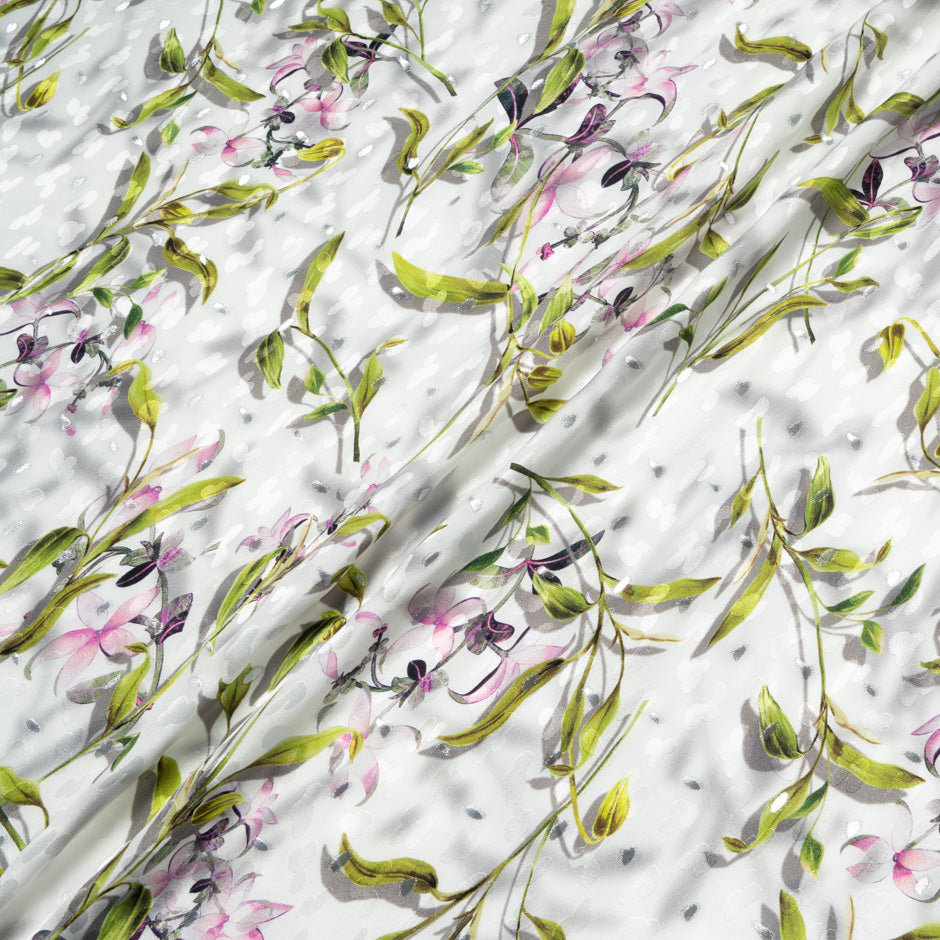Floral Printed Pure Silk Metallic Jacquard