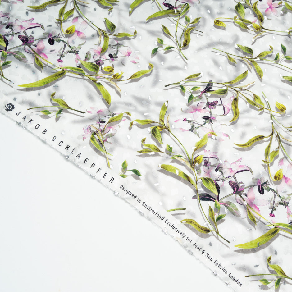 Floral Printed Pure Silk Metallic Jacquard