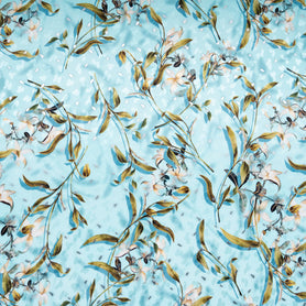 Floral Printed Soft Turquoise Silk Metallic Jacquard
