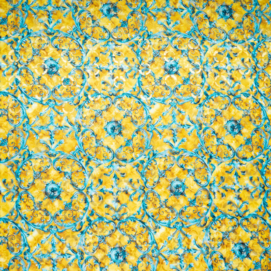 Turquoise & Yellow Geo Silk Metallic Jacquard