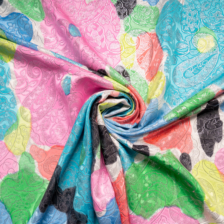 Multi-Coloured Printed Silk Metallic Jacquard