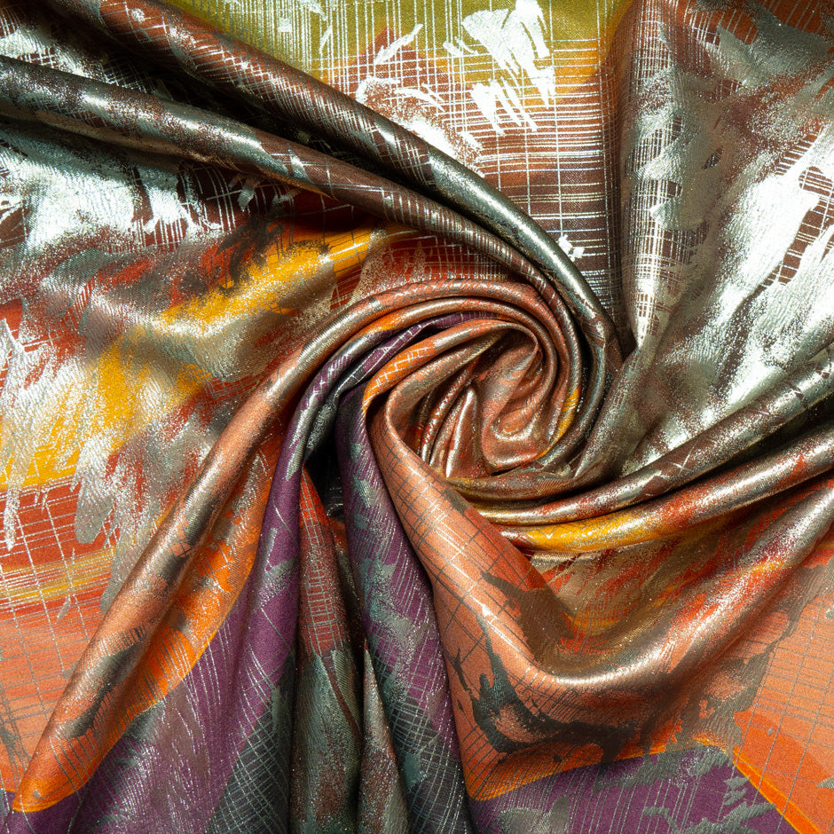 Multi-Coloured 'Tartan' & Gold Floral Lurex Silk