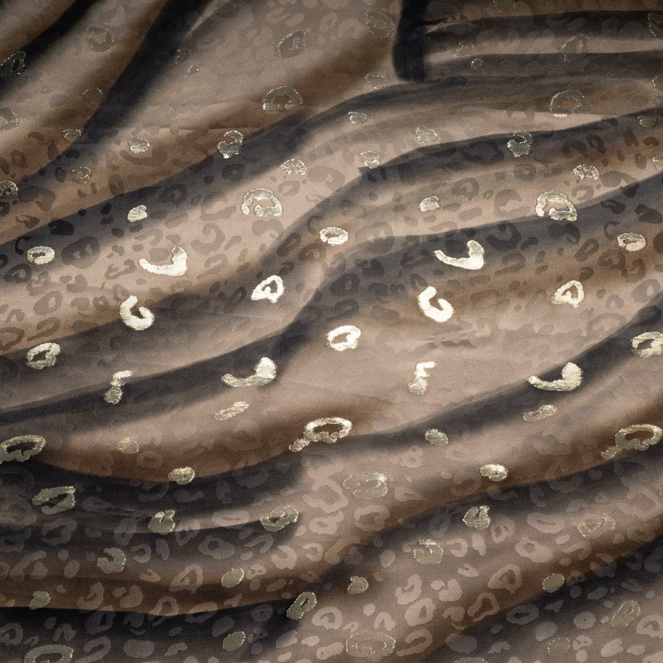 Brown Animal Printed Metallic Jacquard Silk