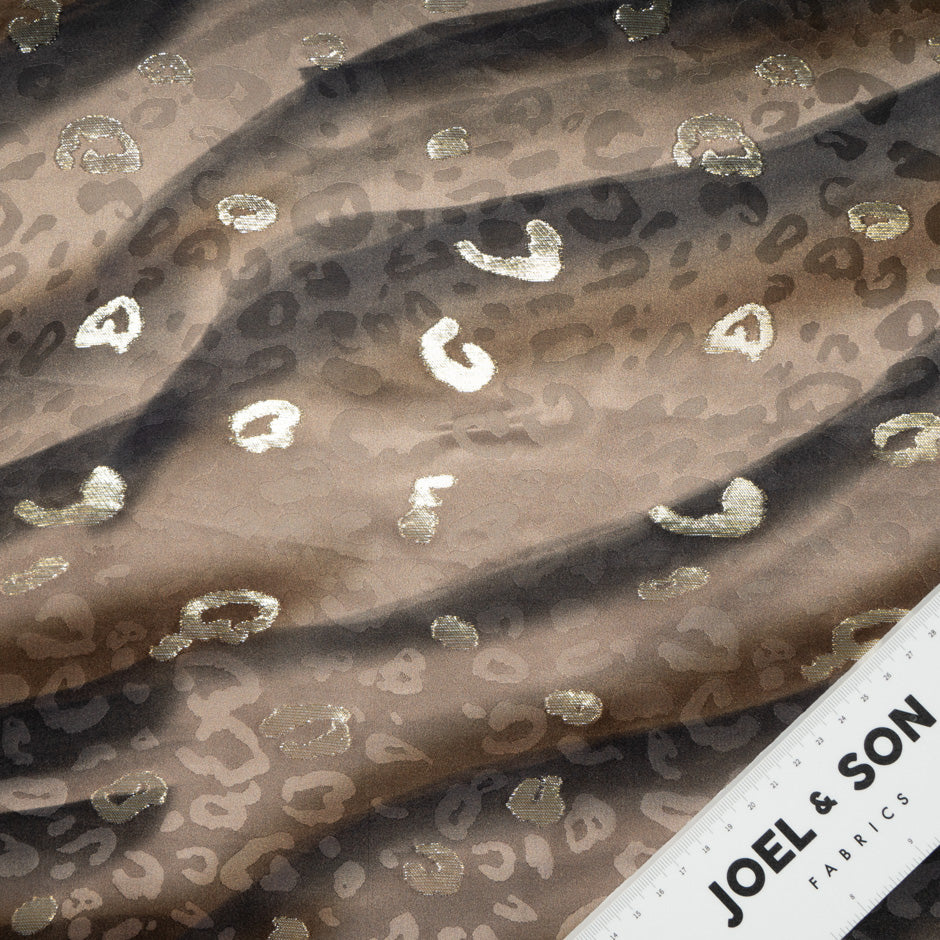 Brown Animal Printed Metallic Jacquard Silk