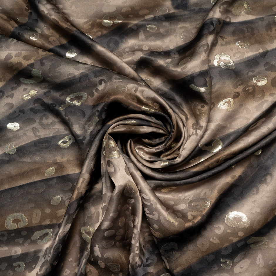 Brown Animal Printed Metallic Jacquard Silk