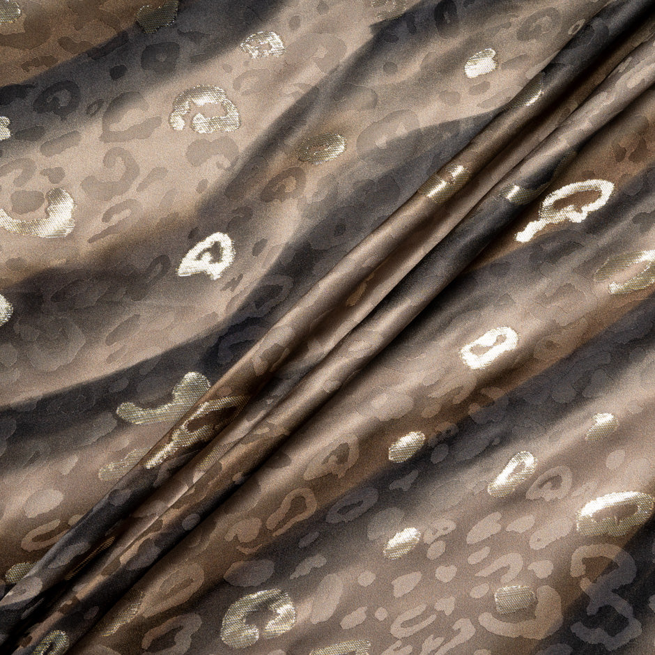 Brown Animal Printed Metallic Jacquard Silk
