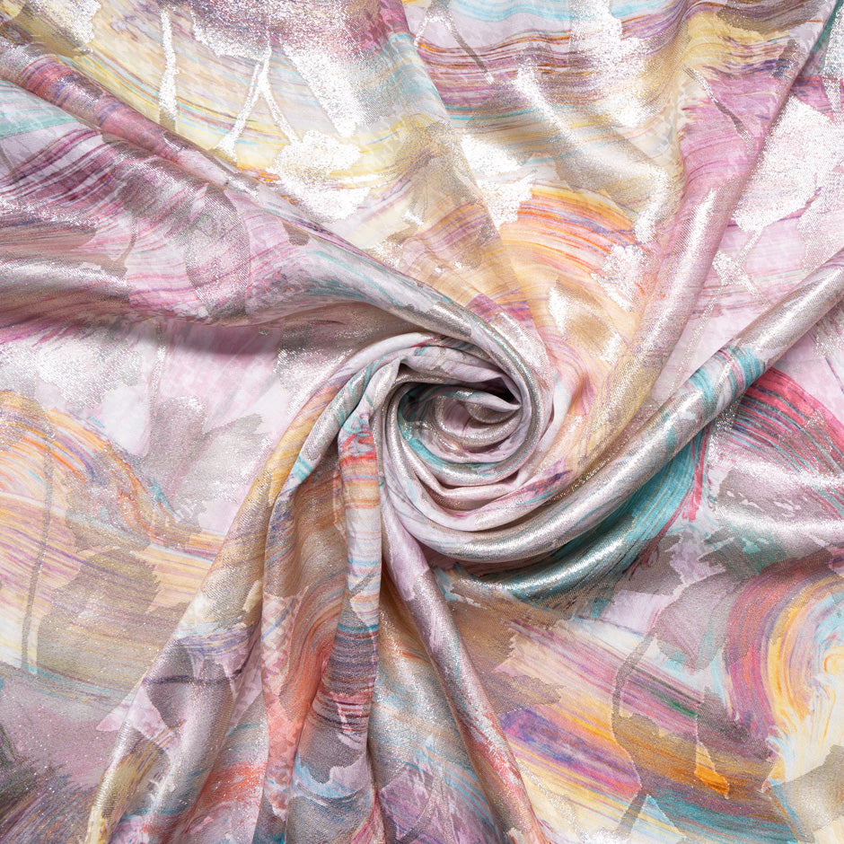 Pink & Turquoise Metallic Silk Jacquard