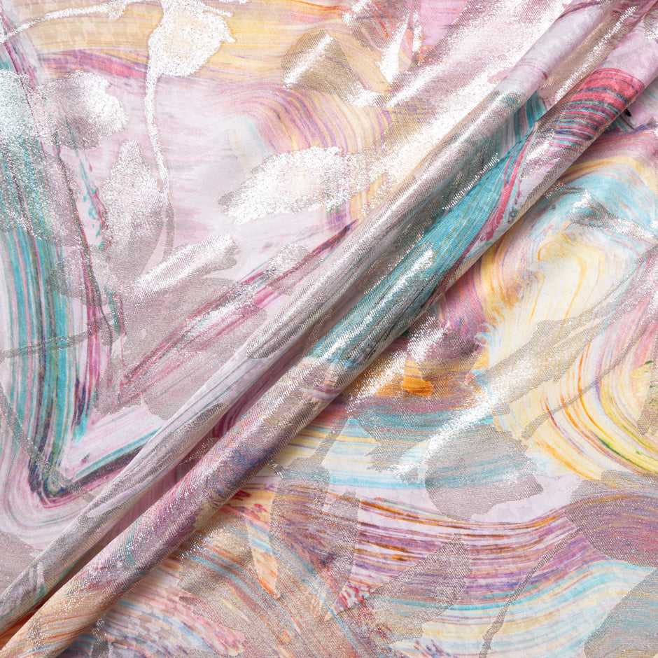 Pink & Turquoise Metallic Silk Jacquard