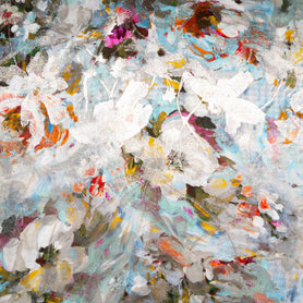 Multi-Coloured Floral Printed Gold Lurex Silk