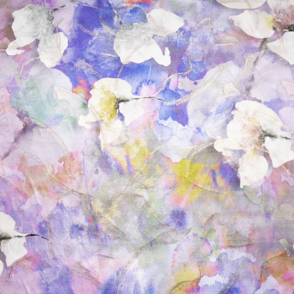 Abstract 'Water-Colour' Floral Metallic Silk Jacquard