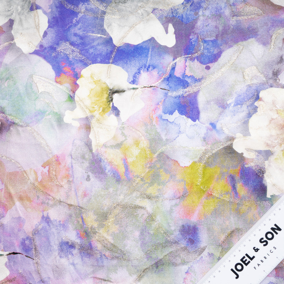 Abstract 'Water-Colour' Floral Metallic Silk Jacquard