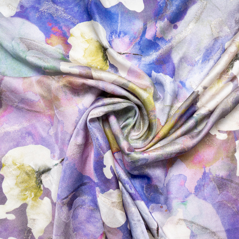 Abstract 'Water-Colour' Floral Metallic Silk Jacquard