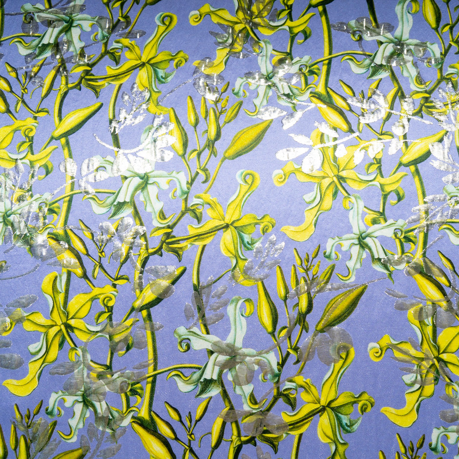 Floral Printed Lavender Metallic Silk Blend Jacquard
