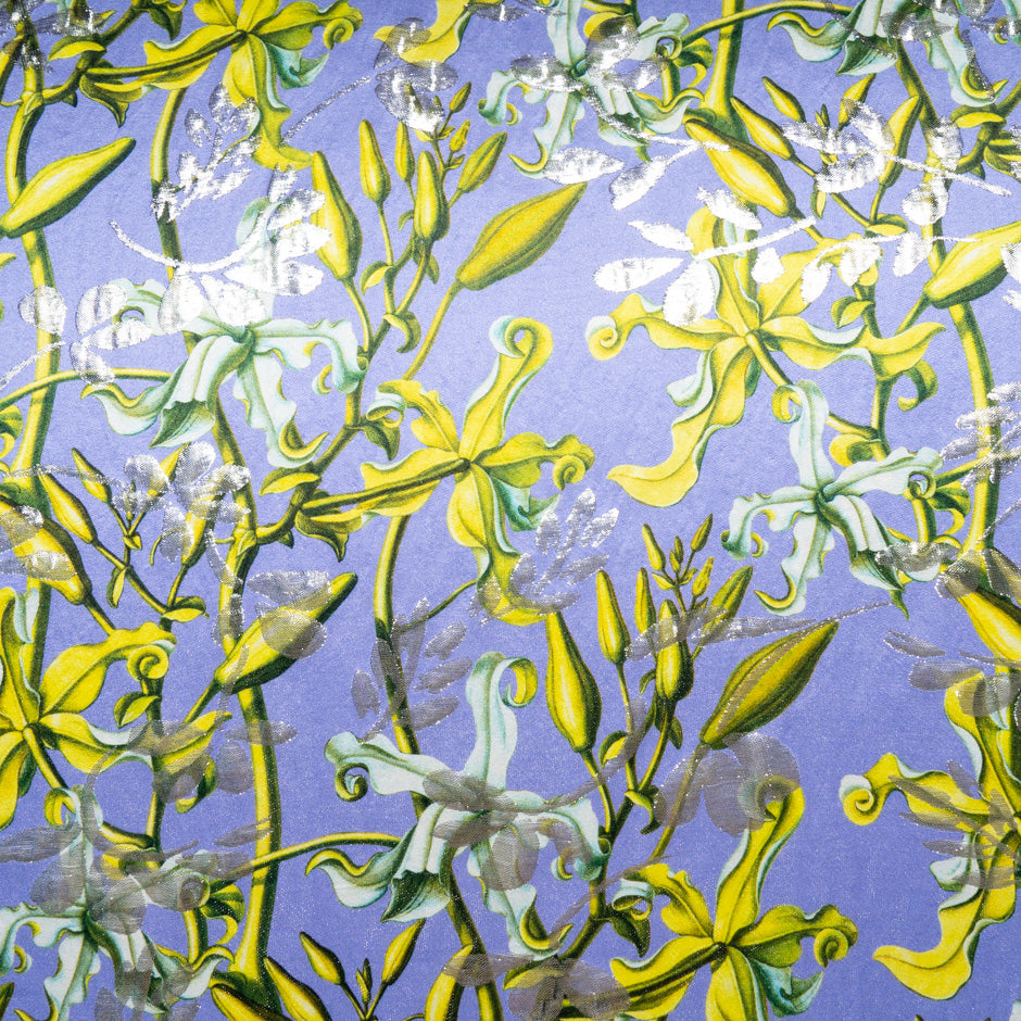 Floral Printed Lavender Metallic Silk Blend Jacquard