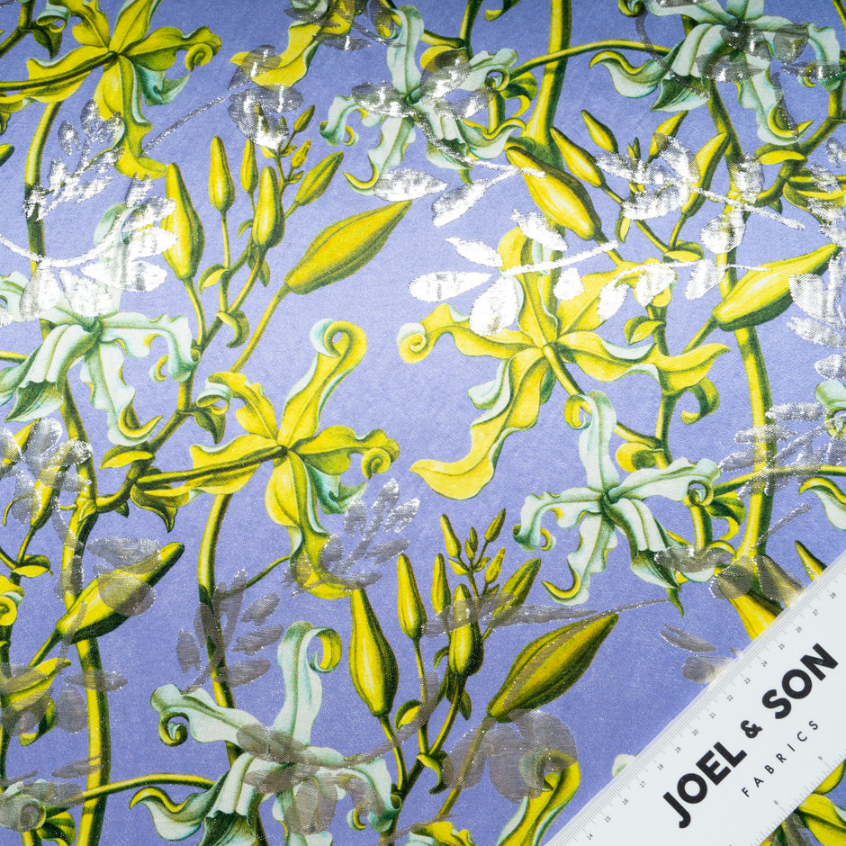 Floral Printed Lavender Metallic Silk Blend Jacquard