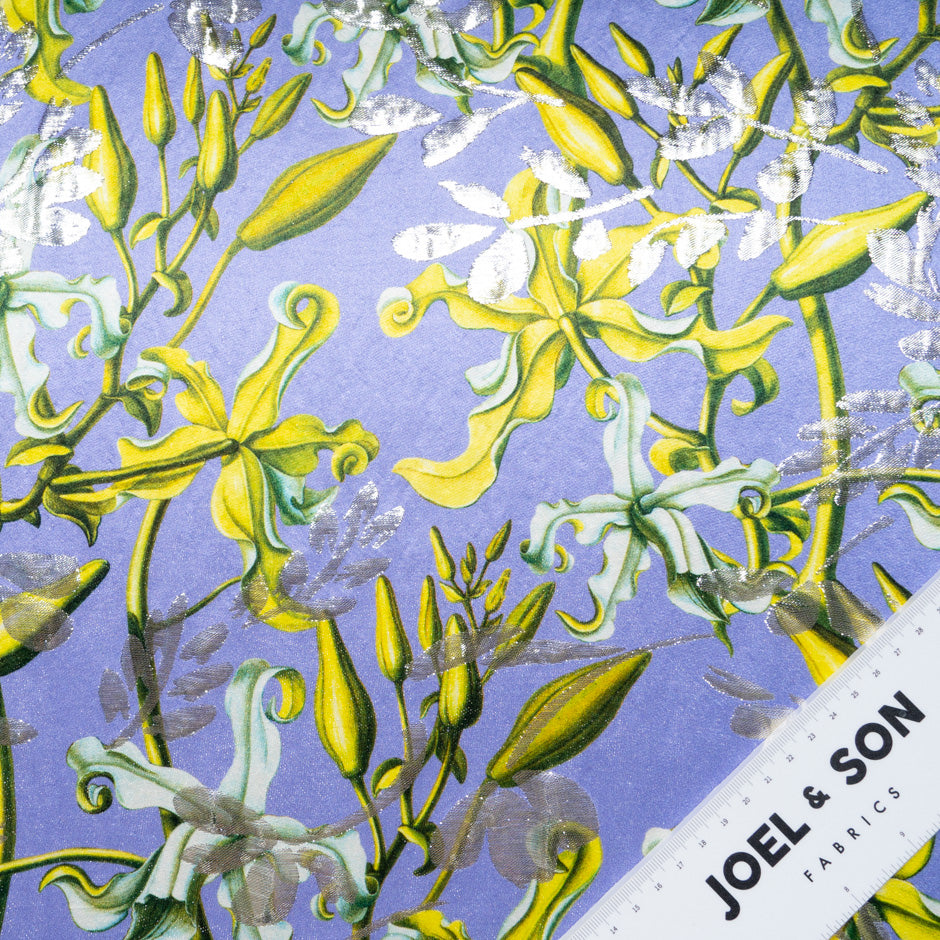 Floral Printed Lavender Metallic Silk Blend Jacquard