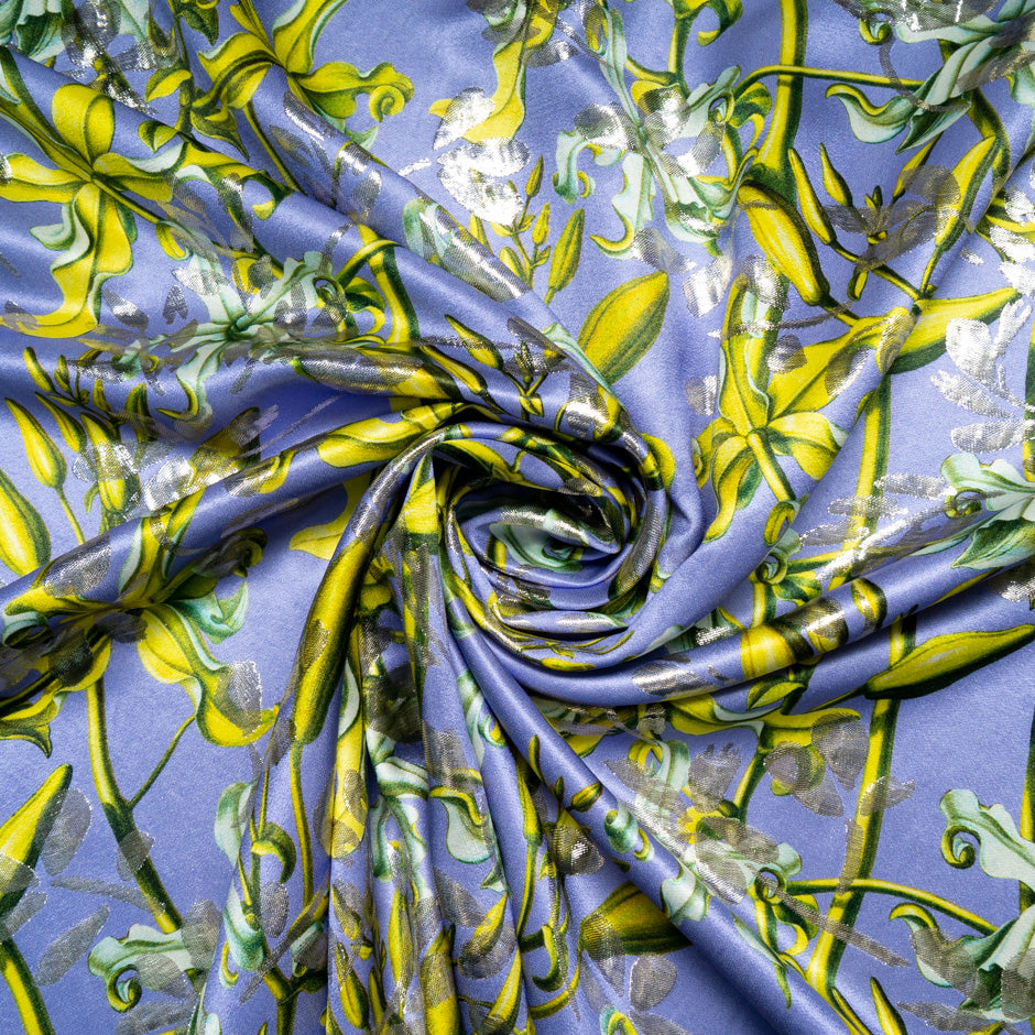 Floral Printed Lavender Metallic Silk Blend Jacquard