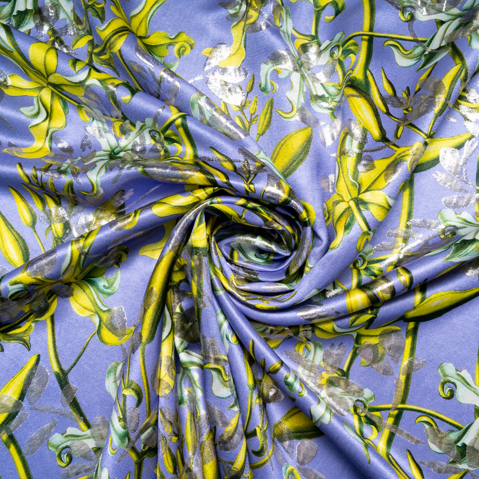 Floral Printed Lavender Metallic Silk Blend Jacquard