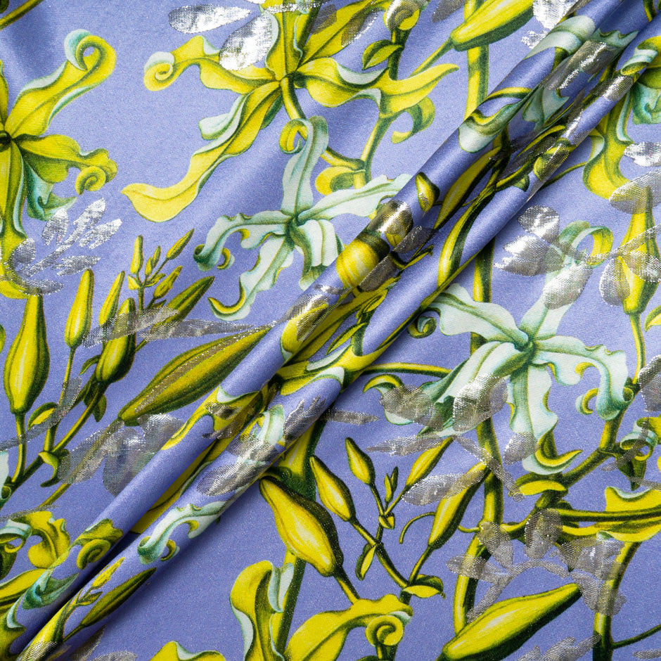 Floral Printed Lavender Metallic Silk Blend Jacquard