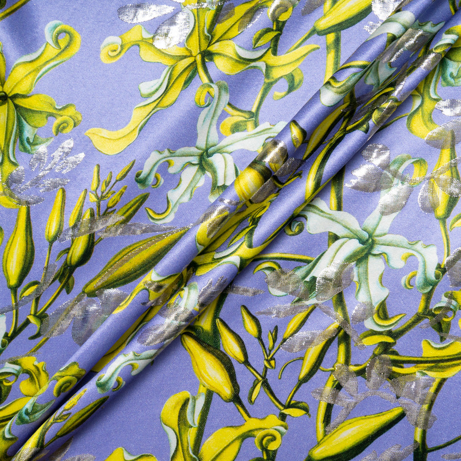 Floral Printed Lavender Metallic Silk Blend Jacquard