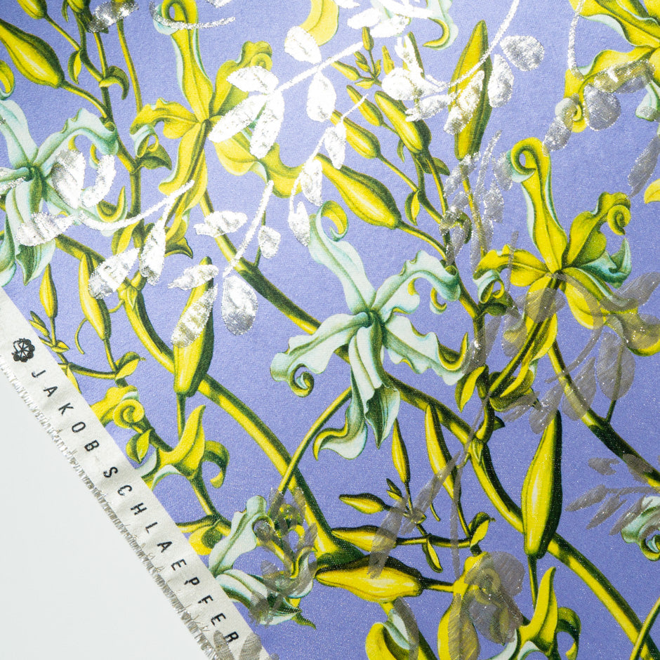 Floral Printed Lavender Metallic Silk Blend Jacquard