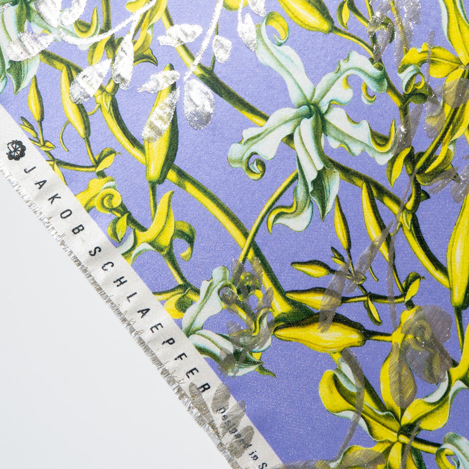 Floral Printed Lavender Metallic Silk Blend Jacquard