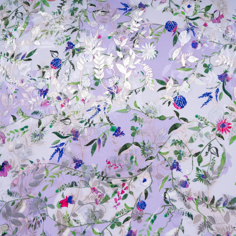 Floral Printed Lavender Metallic Silk Jacquard